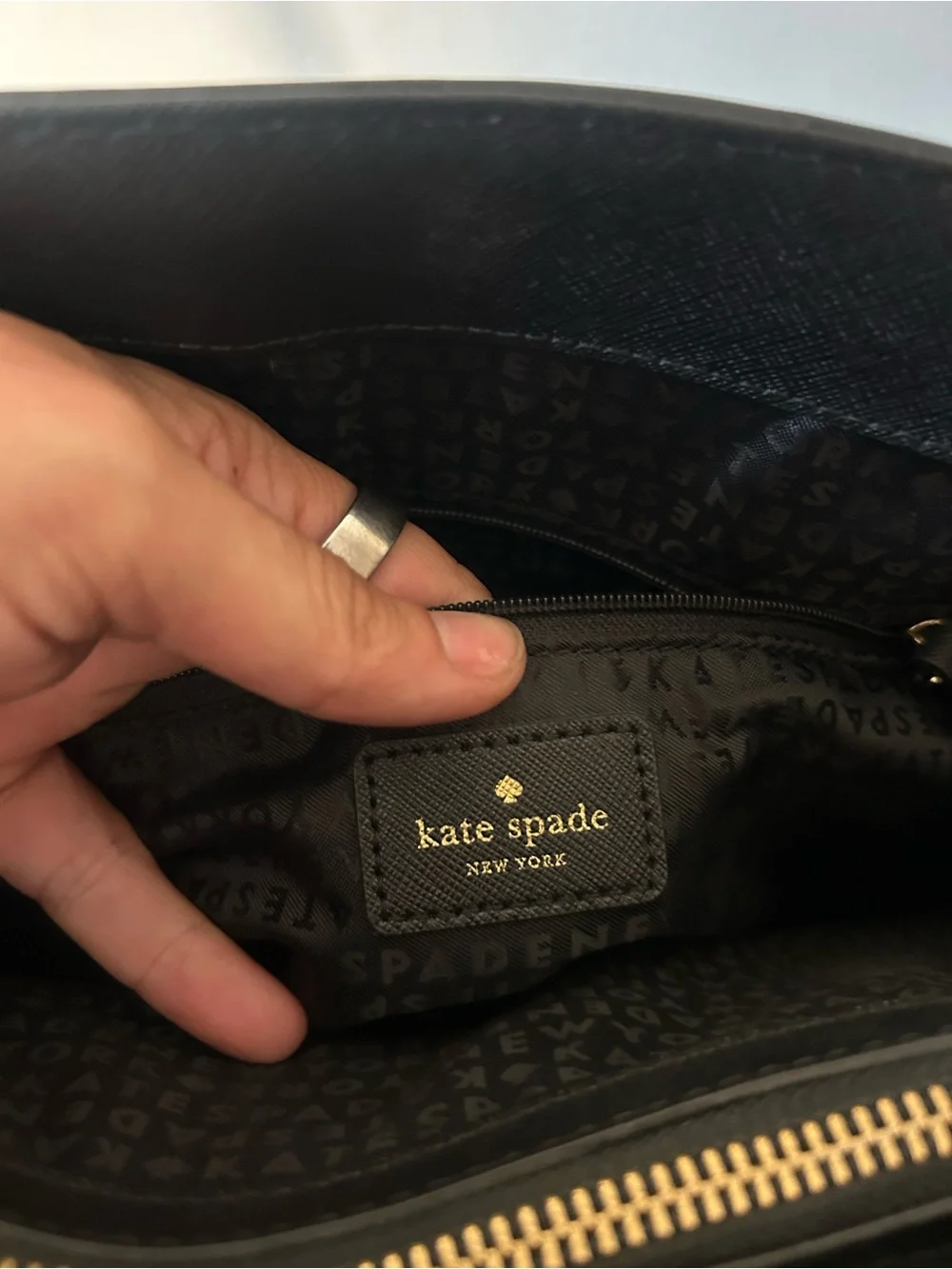kate spade Black Leather Laptop Tote with Gold Logo Plate